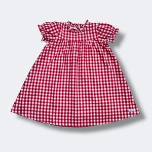 Merce & Me Girls Dress Size 10 Red Gingham Puff Sleeve Ruffle Cotton Lined